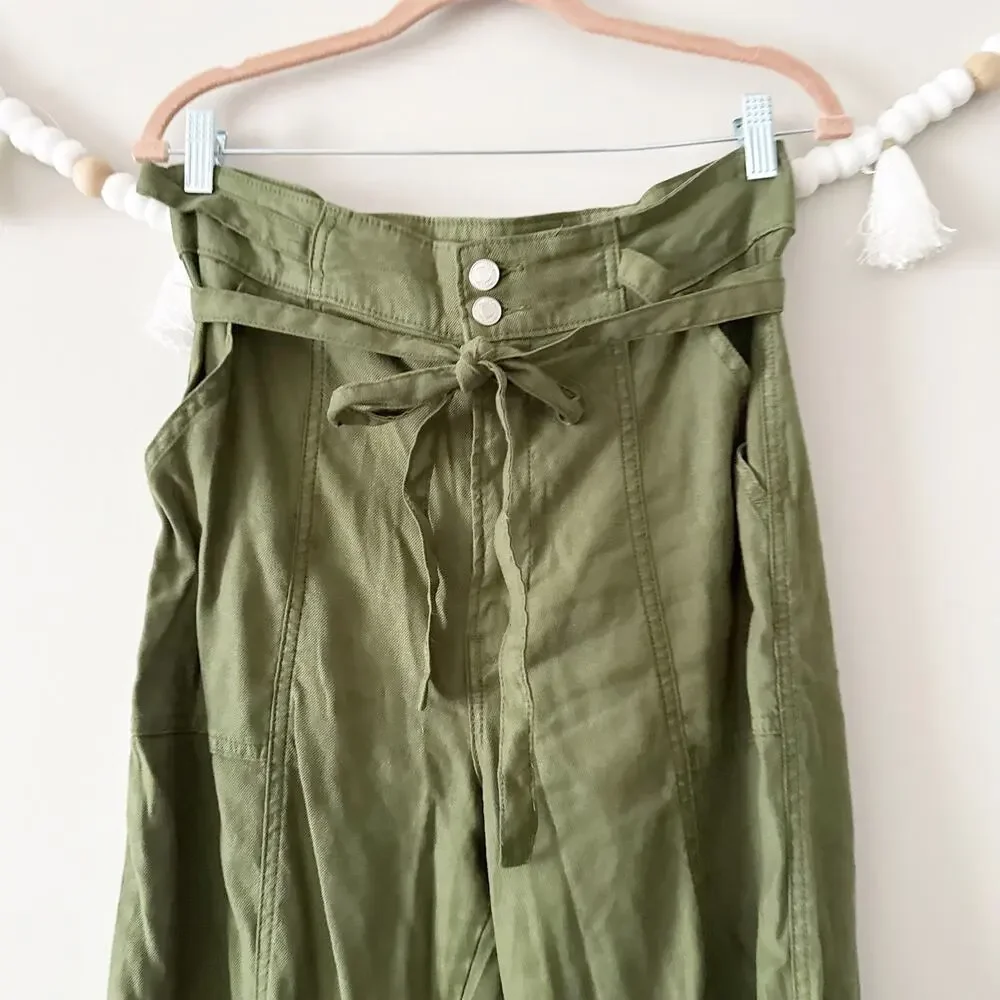 Hudson Cypress Tie Waist Wide Leg Trousers Linen-Blend Green Women's Size 29 - Picture 4 of 5